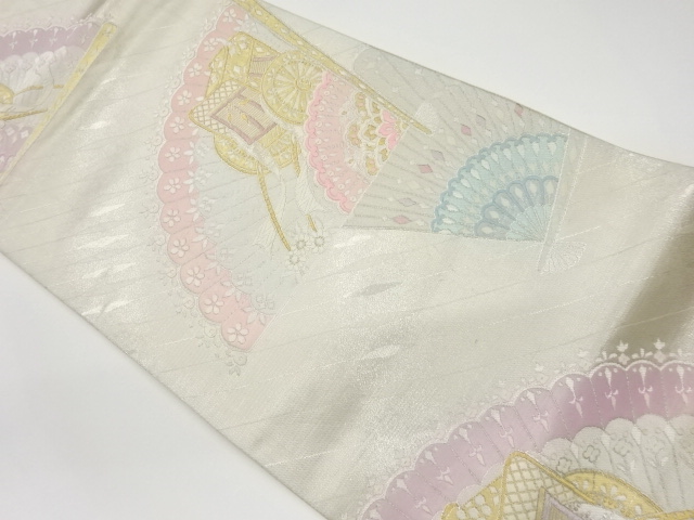 リサイクル　扇に御所車模様織出し袋帯